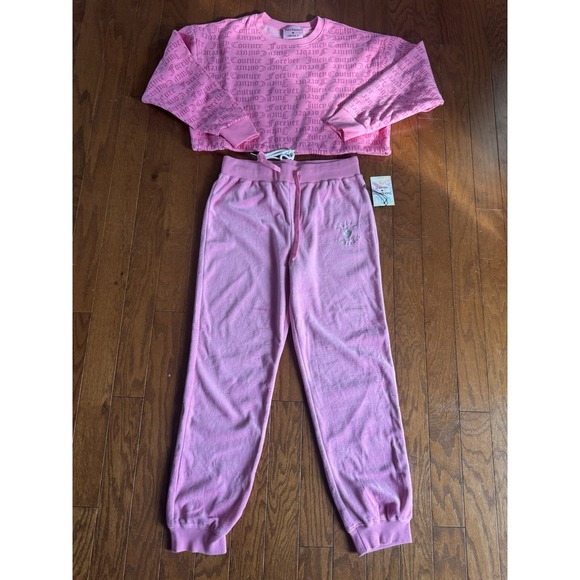 Juicy Couture Pants - Juicy Couture Forever 21 Pink Lounge Set Cropped Sweatshirt Joggers Sz L Y2K